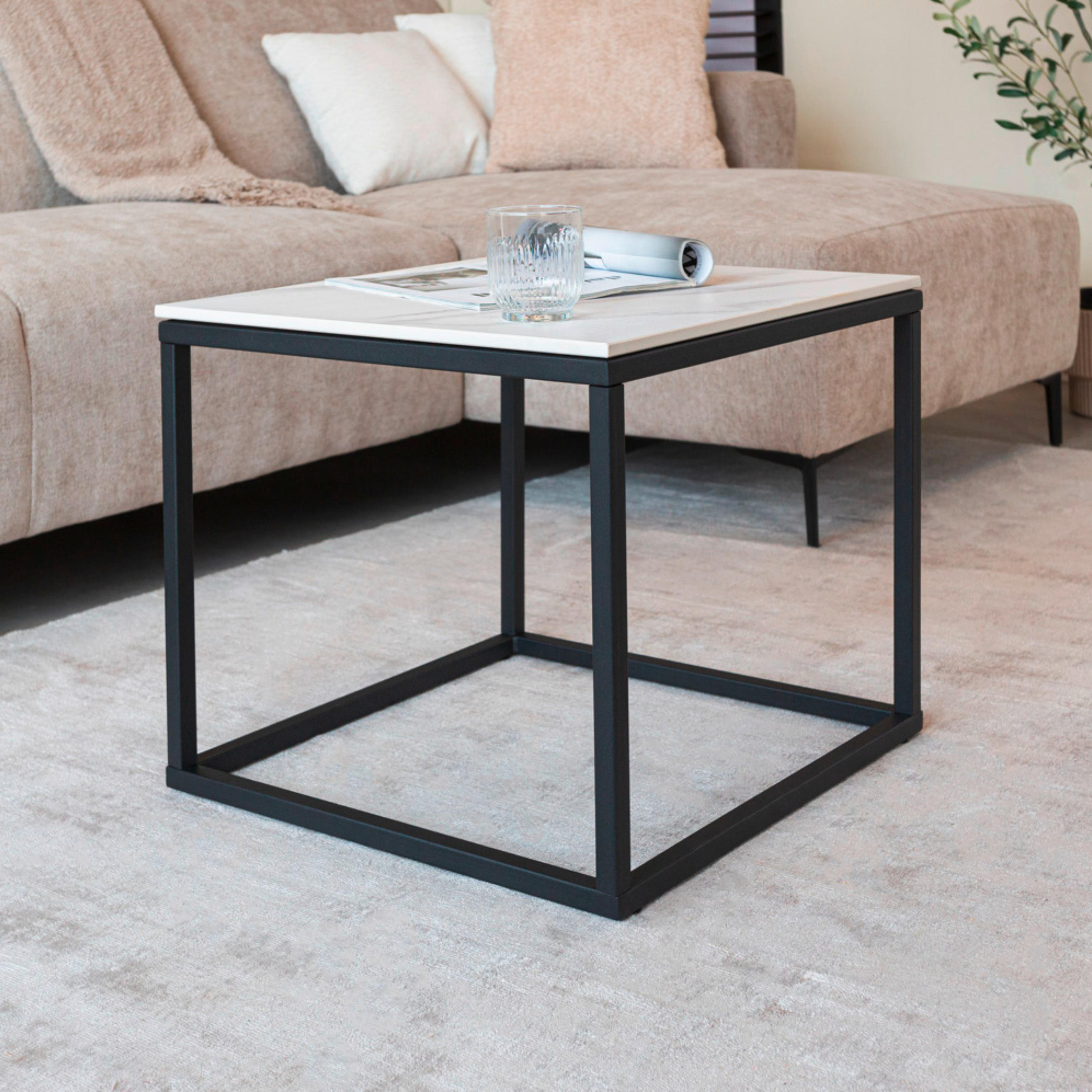 COUCHTISCH quadratisch Weiß  - Schwarz/Weiß, MODERN, Stein/Metall (50/44/50cm) - MID.YOU