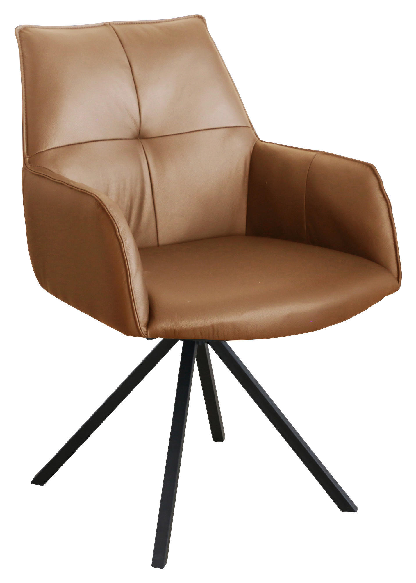 ARMLEHNSTUHL drehbar  in Eisen Echtleder pigmentiert  - Cognac/Schwarz, Design, Leder/Metall (59,5/87,5/69cm) - Novel