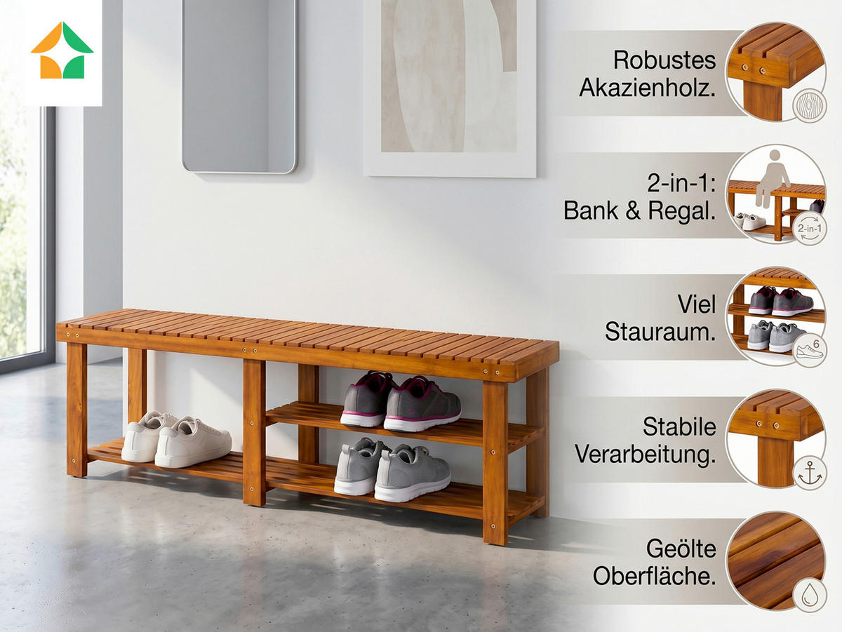 REGÁL NA BOTY, barvy akácie, akácie,  - barvy akácie, Basics, dřevo (90/33/46cm) - Prestige Home