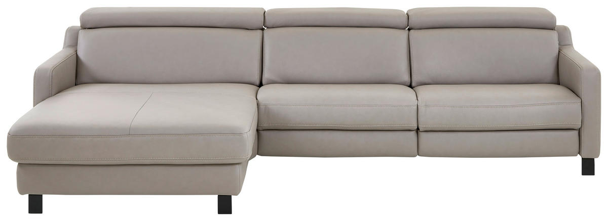 ECKSOFA in Echtleder Grau  - Schwarz/Grau, Design, Leder/Metall (176/271cm) - Valdera