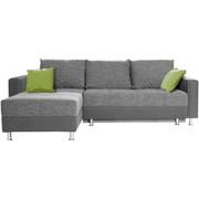 ECKSOFA Webstoff Bettkasten, Rückenkissen, Schlaffunktion, Zierkissen - Chromfarben/Hellgrau, Design, Kunststoff/Textil (164/259cm) - Xora