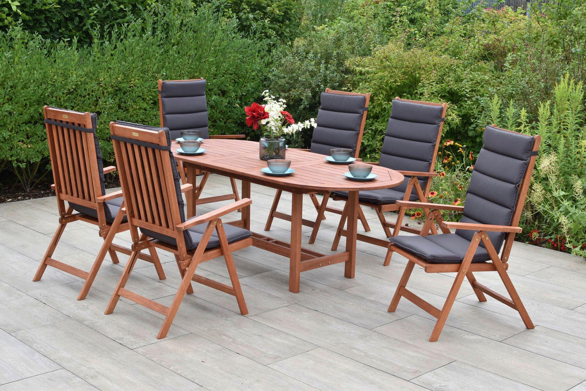 GARTENTISCHGRUPPE  - Eukalyptusholzfarben/Grau, KONVENTIONELL, Holz/Textil - Gardenson