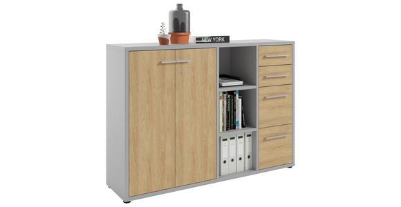 SIDEBOARD Texas  in 154,9/110/40 cm  - Hellgrau/Alufarben, MODERN, Holzwerkstoff/Kunststoff (154,9/110/40cm) - Novel