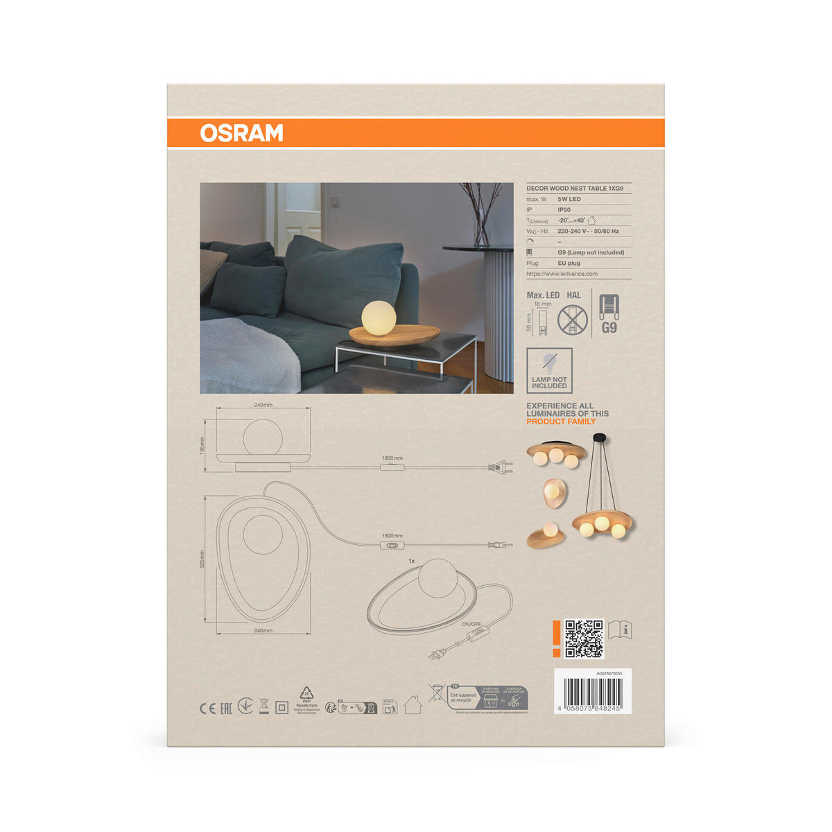 TISCHLEUCHTE 32,5/24/13,5 cm   - Naturfarben, Basics, Glas/Holz (32,5/24/13,5cm) - Osram