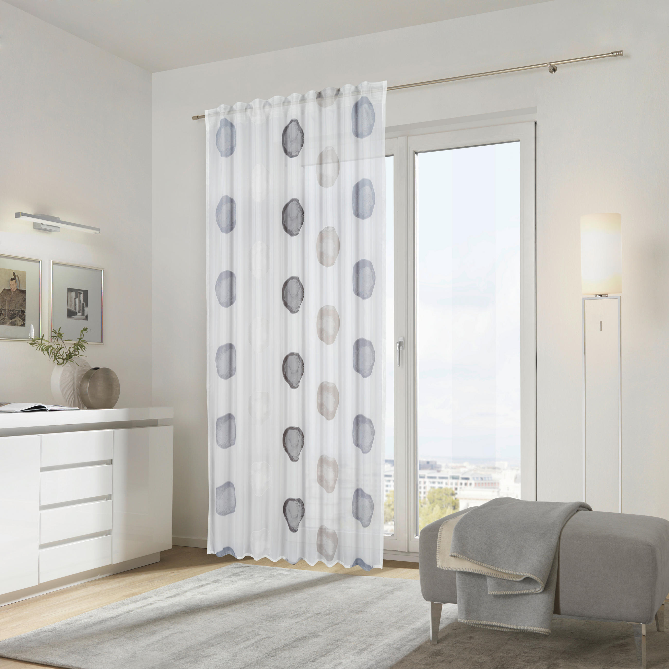 HOTOVÝ ZÁVES, polopriehľadné, 140/245 cm - sivá/biela, Design, textil (140/245cm) - Ambiente