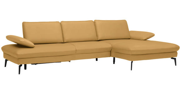 ECKSOFA in Echtleder Gelb 325/157 cm - Gelb/Schwarz, Design, Leder/Metall (325/157cm) - Dieter Knoll