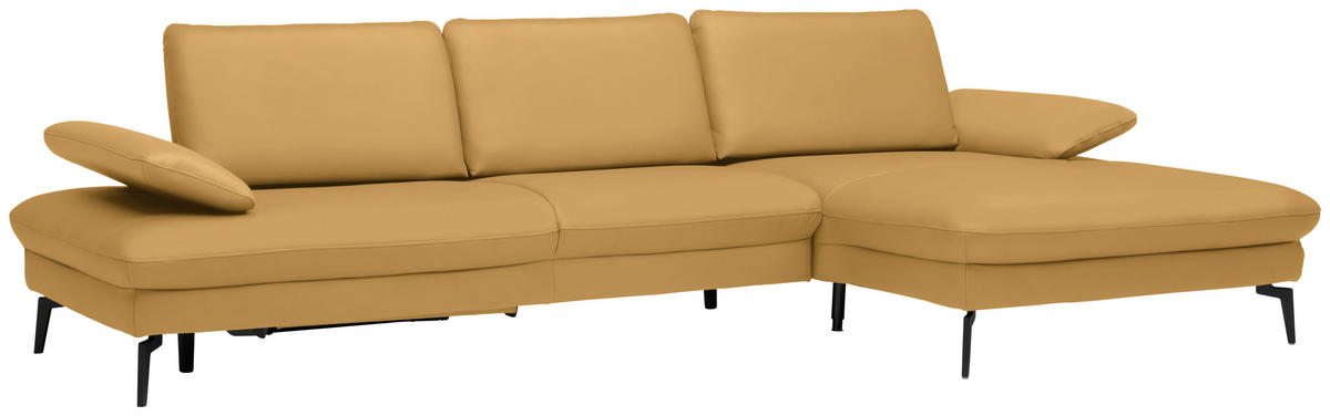 ECKSOFA in Echtleder Gelb  - Gelb/Schwarz, Design, Leder/Metall (325/157cm) - Dieter Knoll