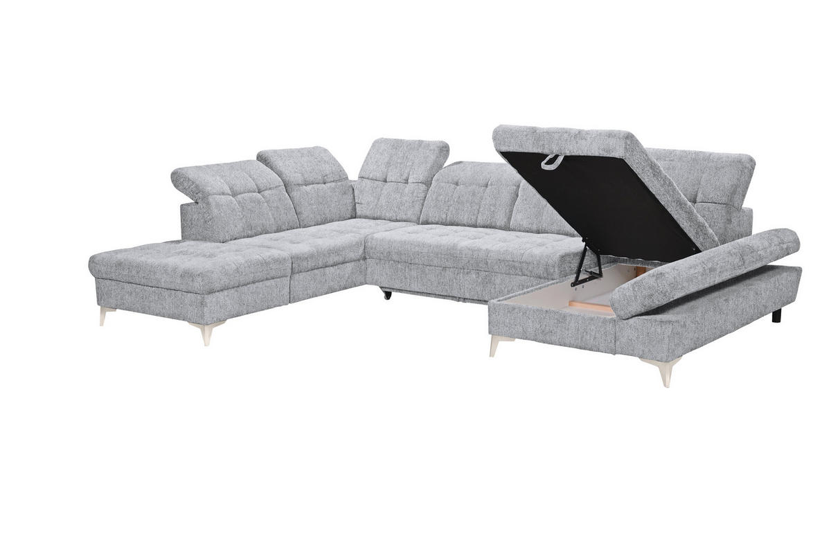 WOHNLANDSCHAFT Mikrovelours Hellgrau  - Kaschmir/Hellgrau, Modern, Kunststoff/Textil (245/348/168cm) - MID.YOU