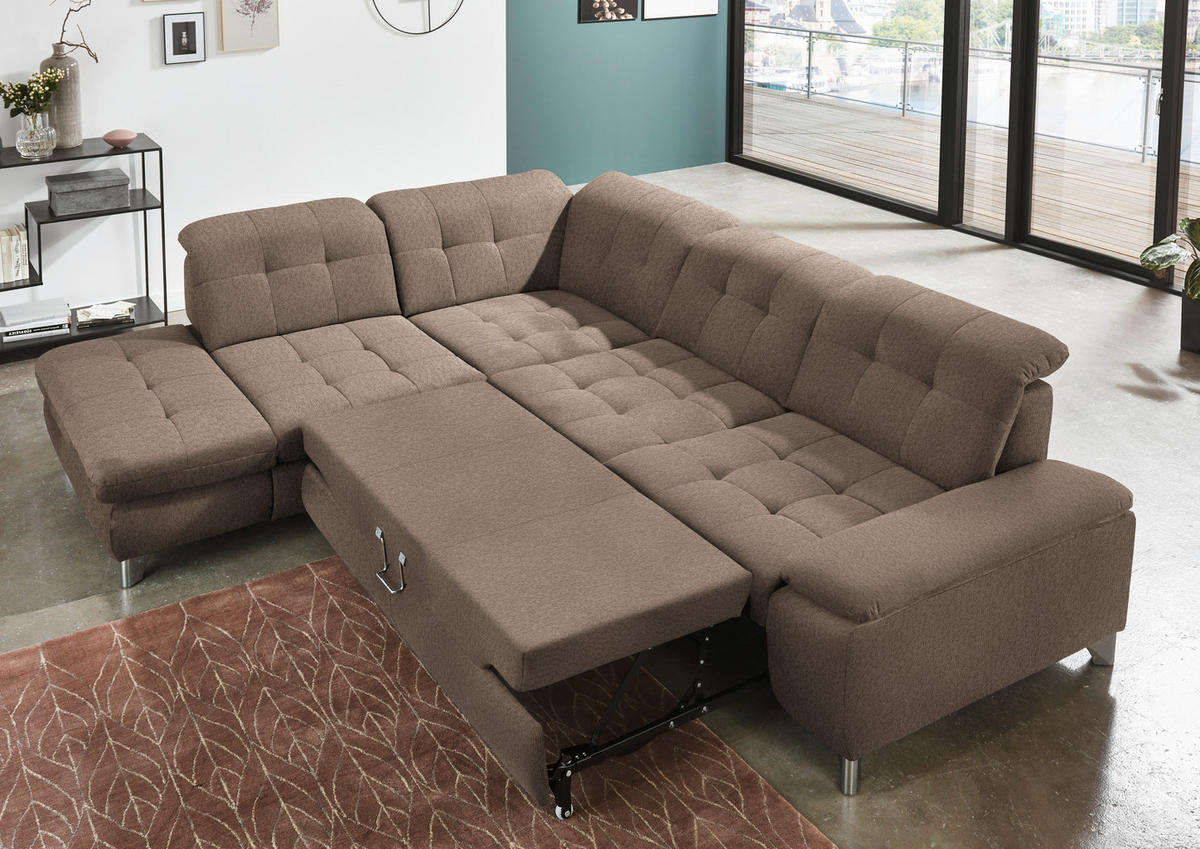 ECKSOFA in Chenille Hellbraun  - Chromfarben/Hellbraun, Design, Textil/Metall (260/310cm) - Beldomo Speed