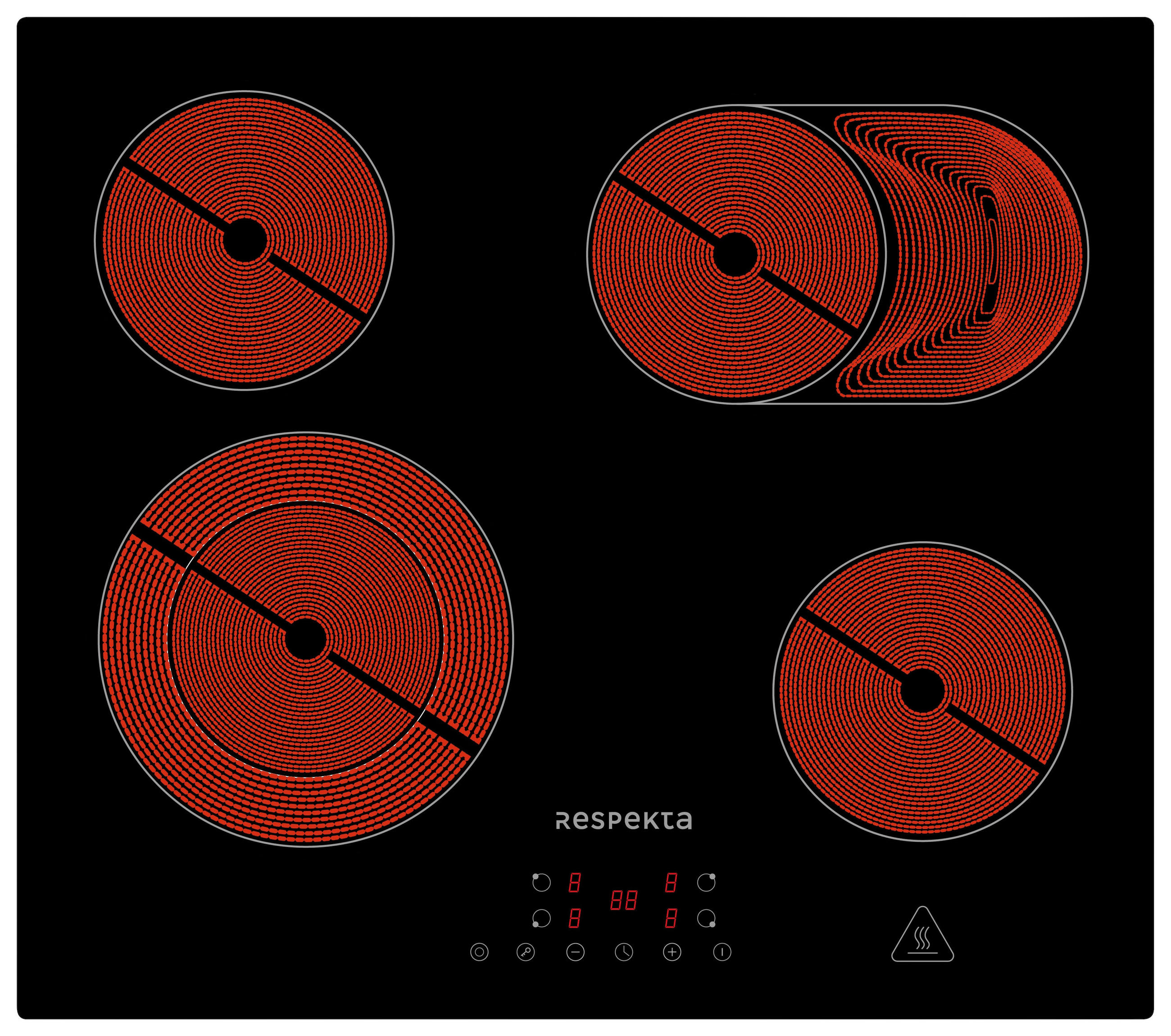 Thumbnail - Respekta Glaskeramikkochfeld, Schwarz, Glas, 59x5x52 cm, Kindersicherung, Sicherheitsabschaltung, Bräterzone, Restwärmea...