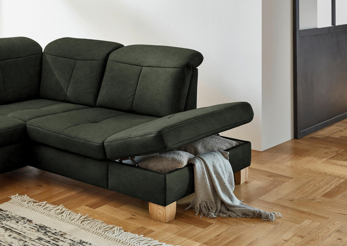 WOHNLANDSCHAFT in Mikrofaser Grün  - Wildeiche/Beige, Konventionell, Holz/Textil (185/343/243cm) - Voleo