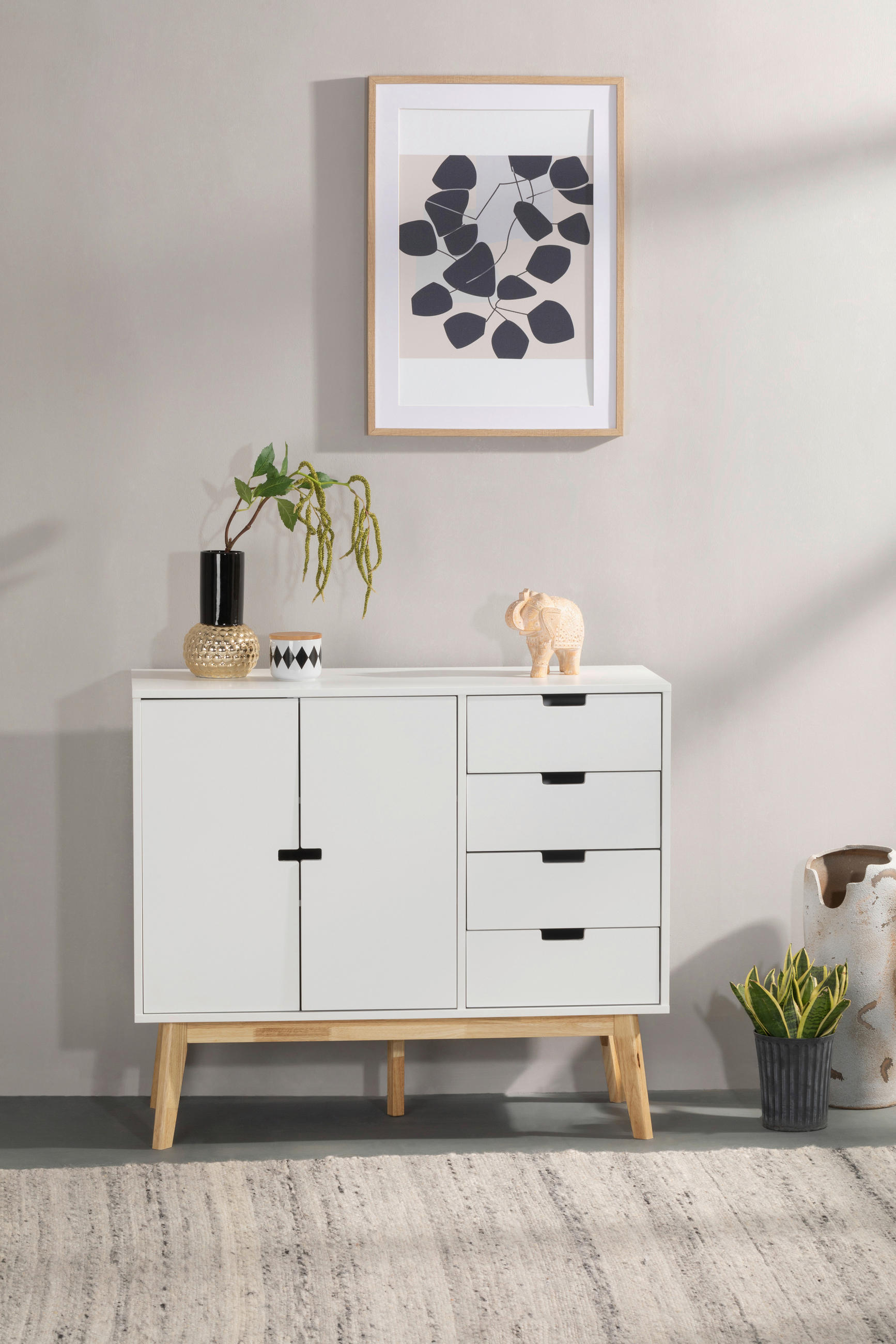 COMODĂ CU UȘI 100/86/40 cm  - culoare nichel/alb, Design, lemn/material pe bază de lemn (100/86/40cm) - MID.YOU
