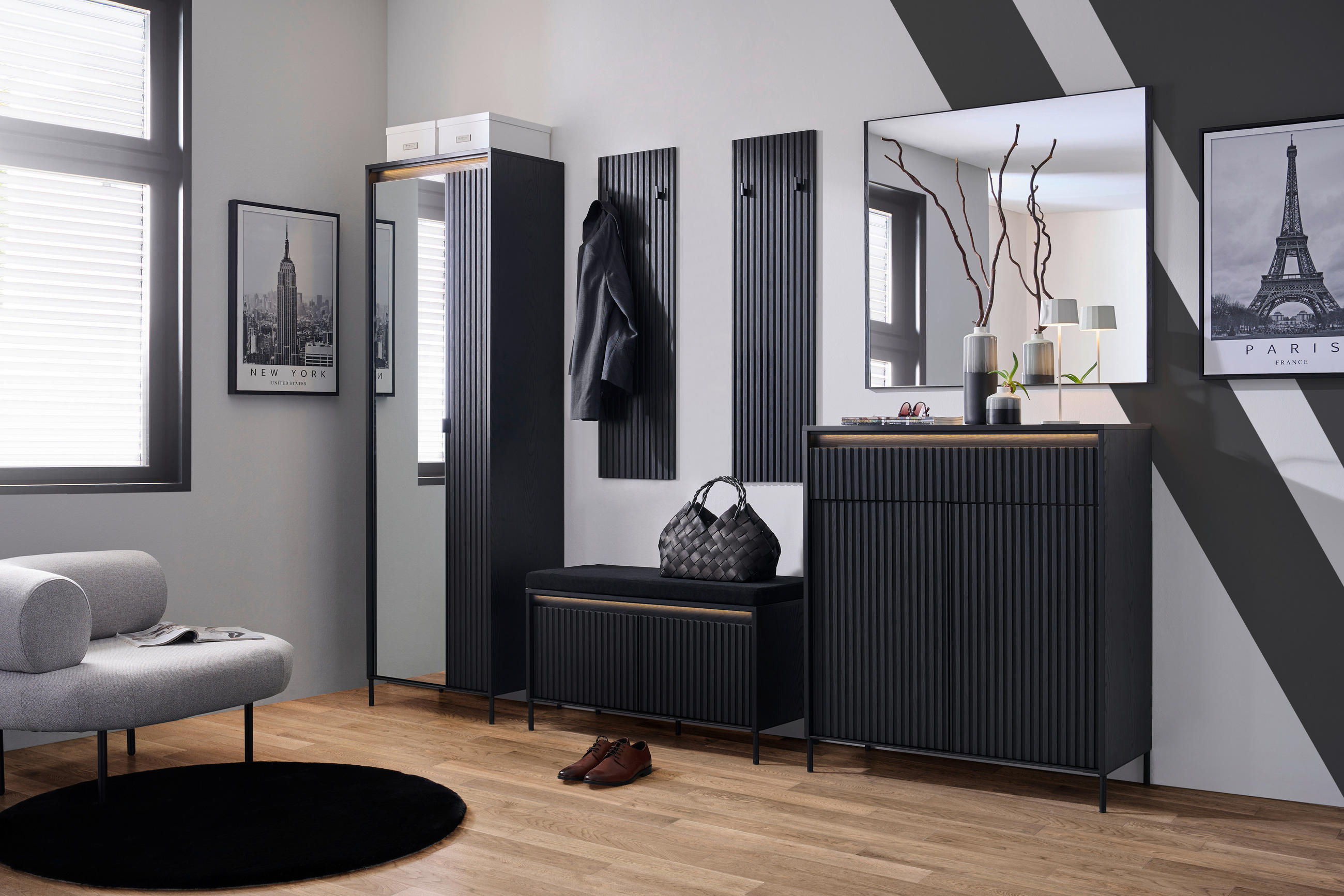 GARDEROBENSCHRANK in 62/200/40 cm - Schwarz, Design, Glas/Holz (62/200/40cm) - Hom`in