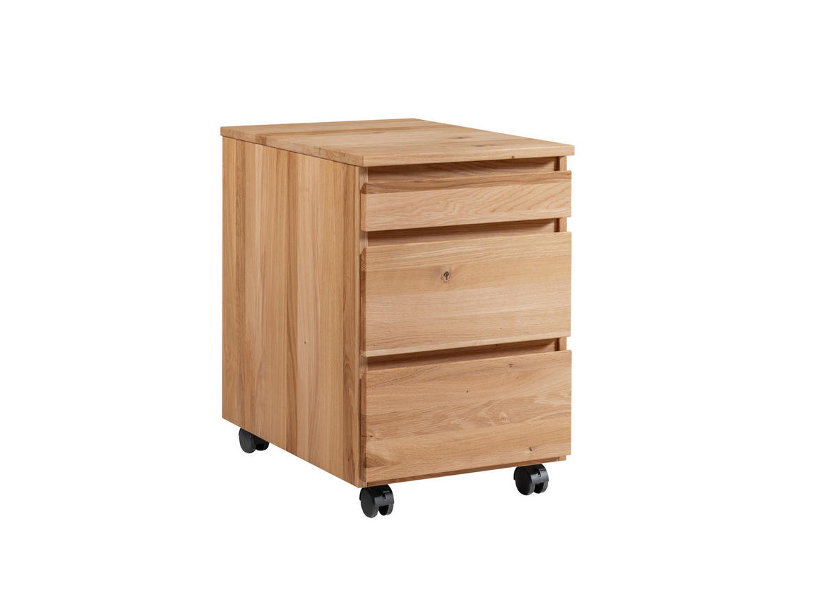 ROLLCONTAINER Asteiche massiv Eichefarben  - Eichefarben, KONVENTIONELL, Holz/Kunststoff (43/65/60cm) - Linea Natura