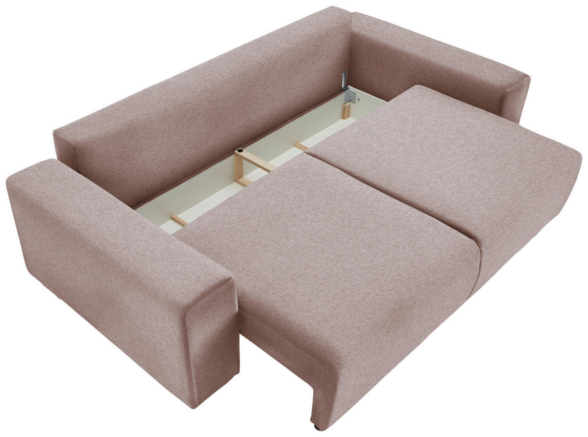 SCHLAFSOFA in Flachgewebe Altrosa  - Buchefarben/Schwarz, Konventionell, Holz/Kunststoff (255/86/123cm) - Livetastic