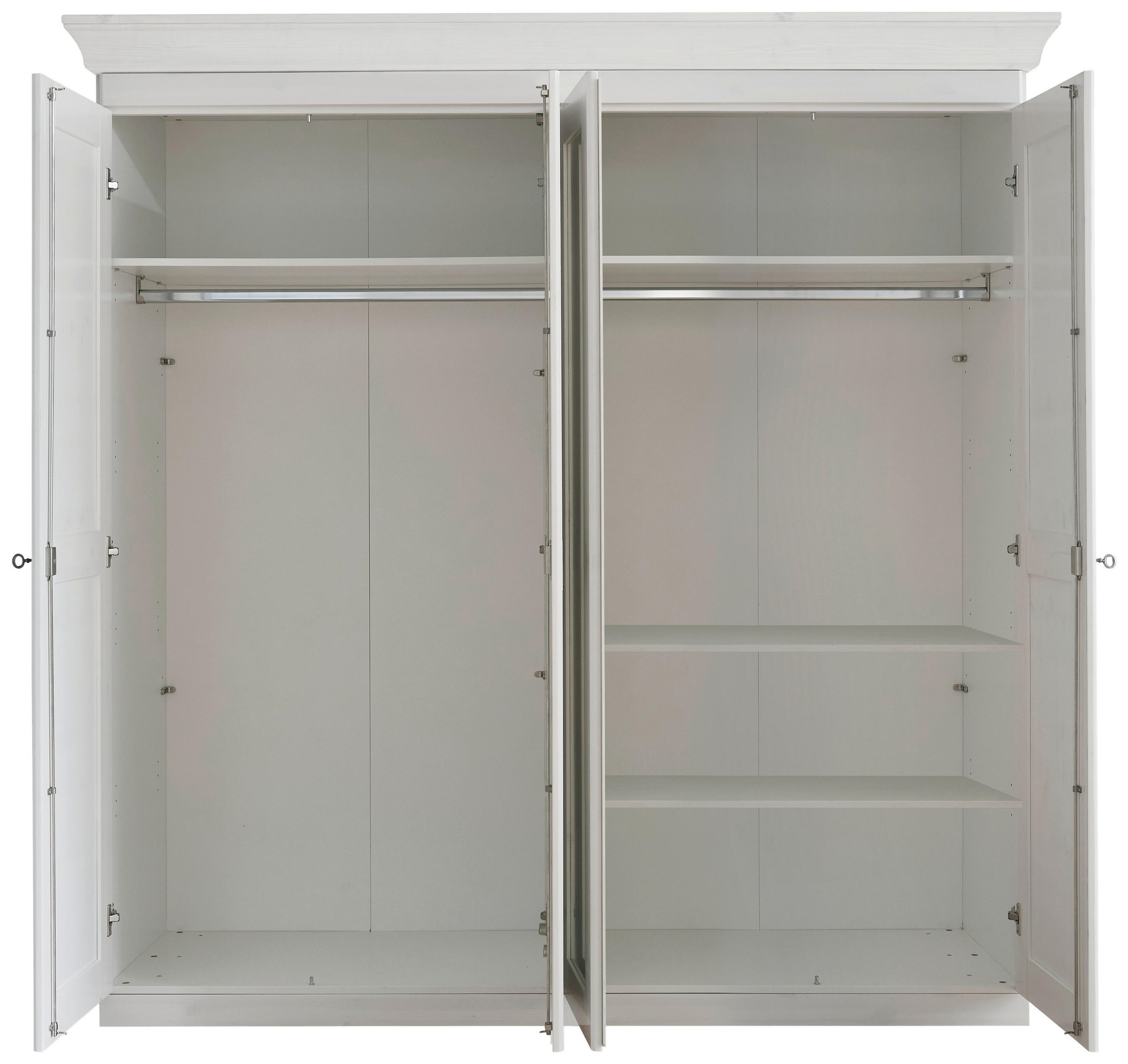 DREHTÜRENSCHRANK 205/210/64 cm 4-türig Weiß  - Weiß/Kupferfarben, ROMANTIK / LANDHAUS, Glas/Holz (205/210/64cm) - Boxxx