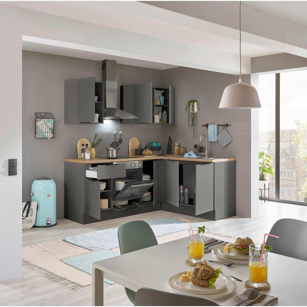 Thumbnail - Carryhome Eckküche Multan, Graphit, Metall, 1 Schublade(n) Schubladen, nur wie online abgebildet bestellbar, 210x165 cm,...