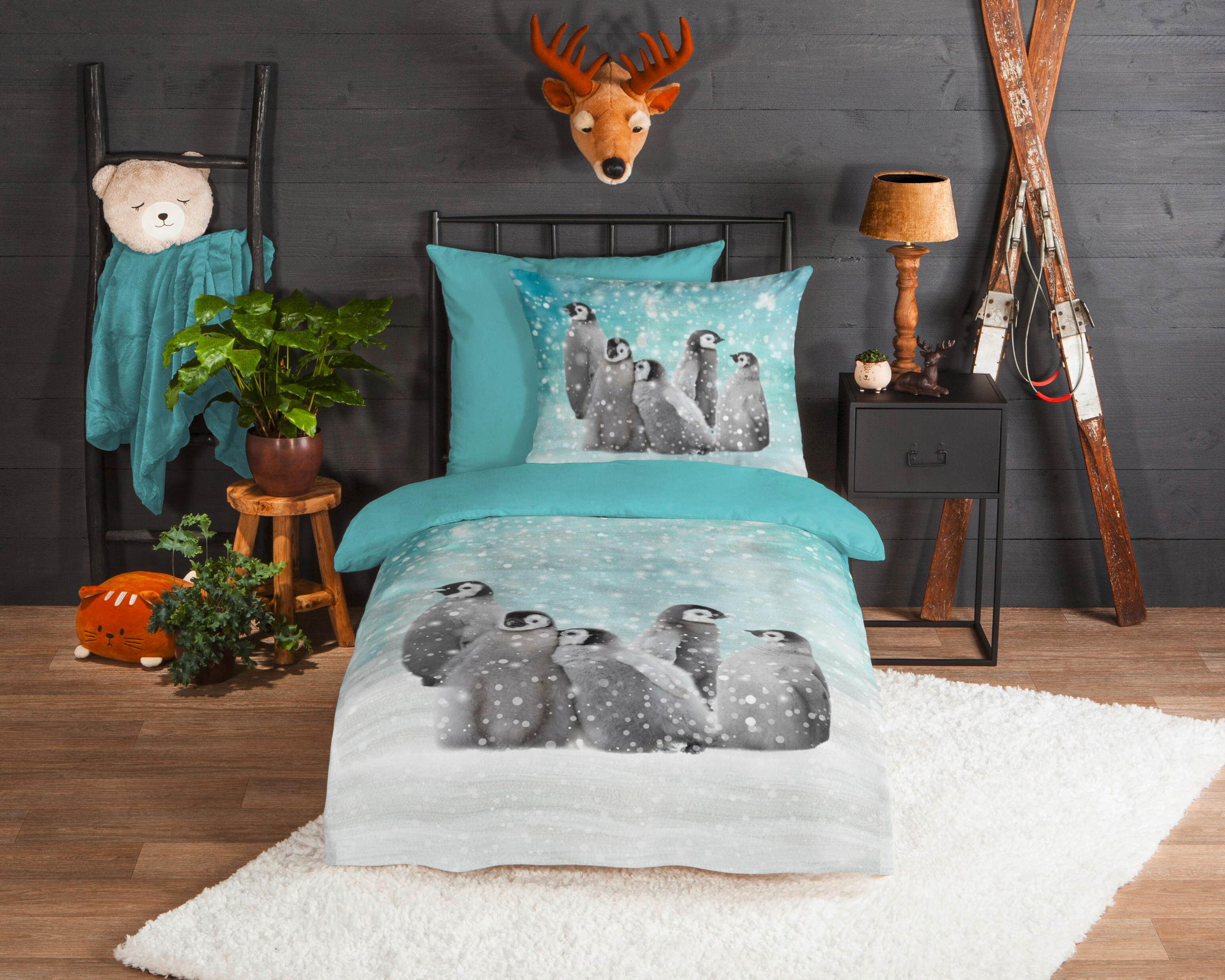JUGENDBETTWÄSCHE Pengu Biber 135/200 cm  - Multicolor, Natur, Textil (135/200cm)