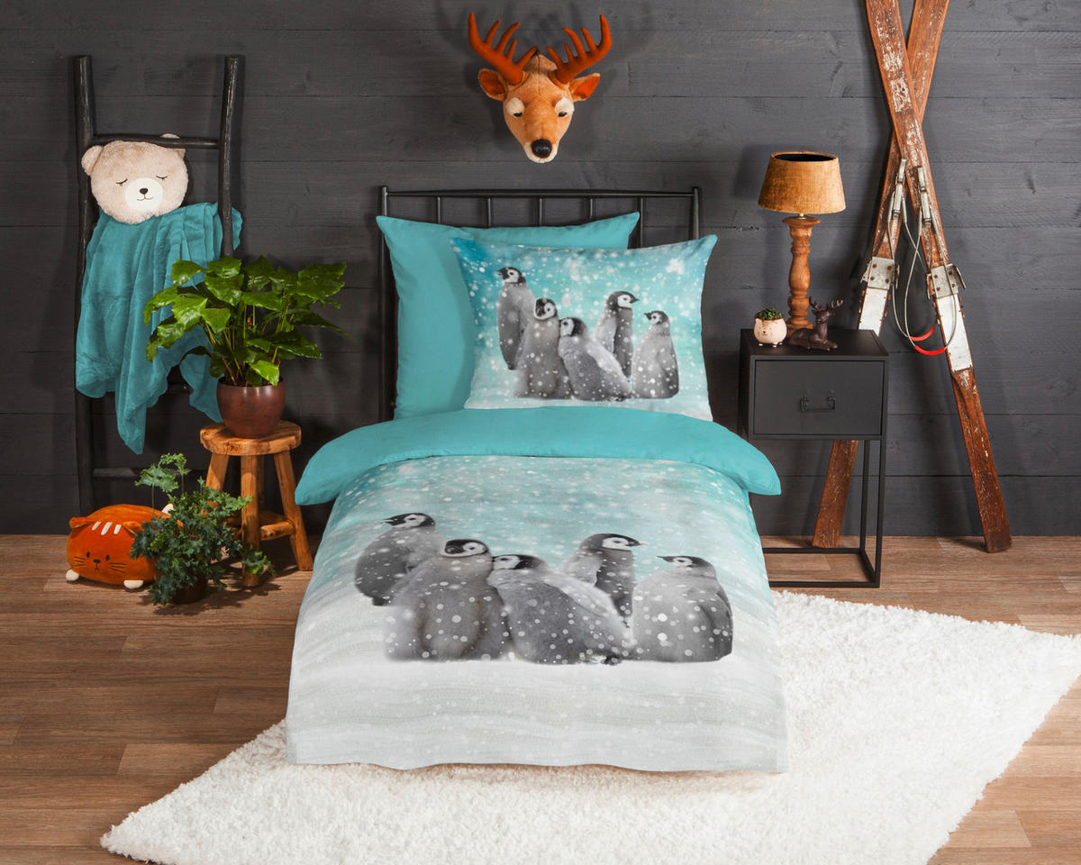 JUGENDBETTWÄSCHE Pengu Biber 135/200 cm  - Multicolor, Natur, Textil (135/200cm)