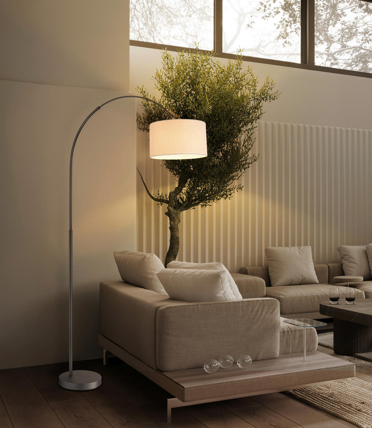 STEHLEUCHTE Thea 115/35/195 cm   - Schwarzchrom/Creme, Design, Kunststoff/Textil (115/35/195cm) - Globo