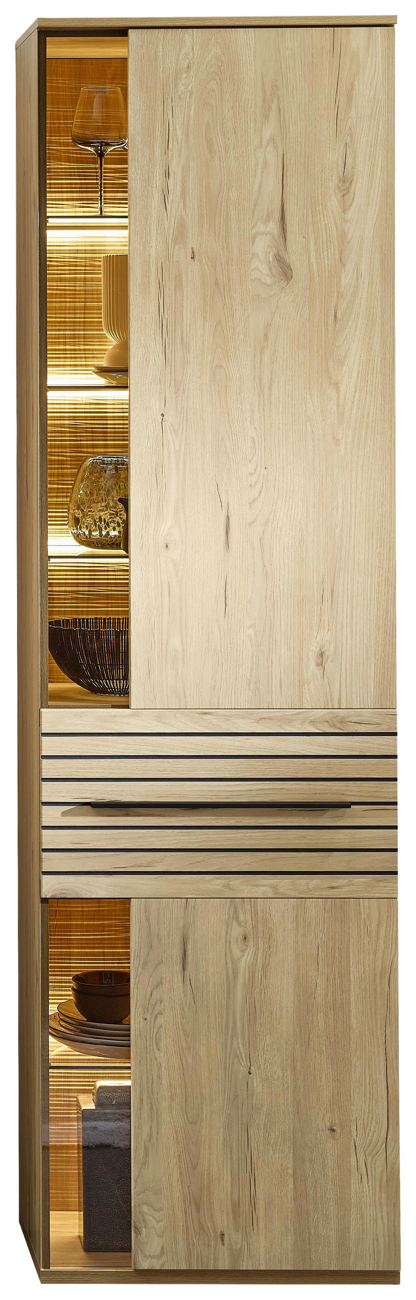 VITRINE  in Eichefarben - Eichefarben/Schwarz, KONVENTIONELL, Glas/Holzwerkstoff (60/215/40cm) - Venda