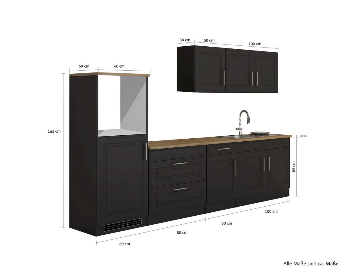 KÜCHENLEERBLOCK 290 cm   in Graphitfarben, Sonoma Eiche  - Graphitfarben/Alufarben, MODERN, Holzwerkstoff/Metall (290cm) - Held