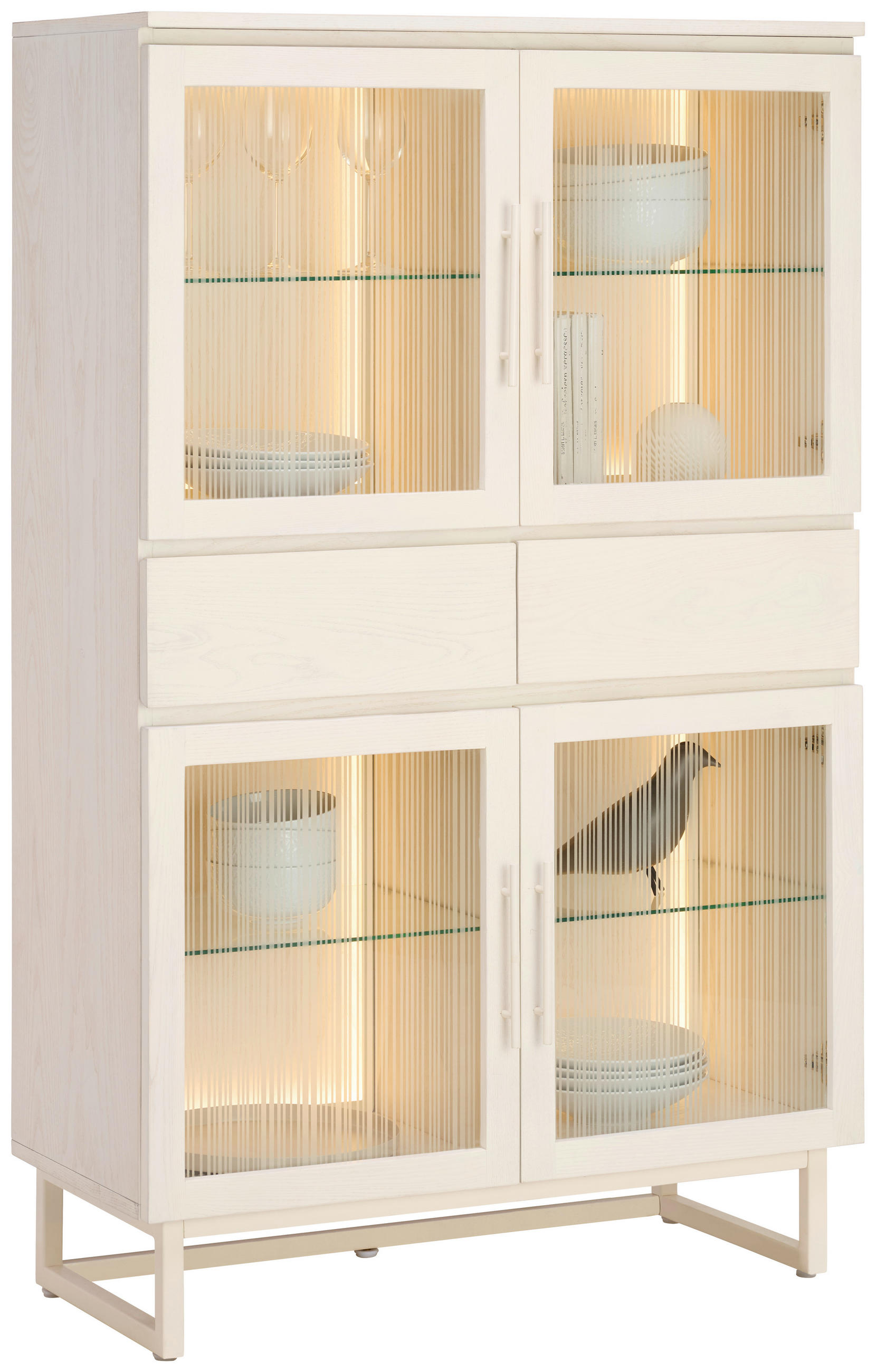 HIGHBOARD BORAS 90/145/43 cm 2 Schublade(n)  - Weiss/Schwarz, Modern, Glas/Holz (90/145/43cm) - Lomoco