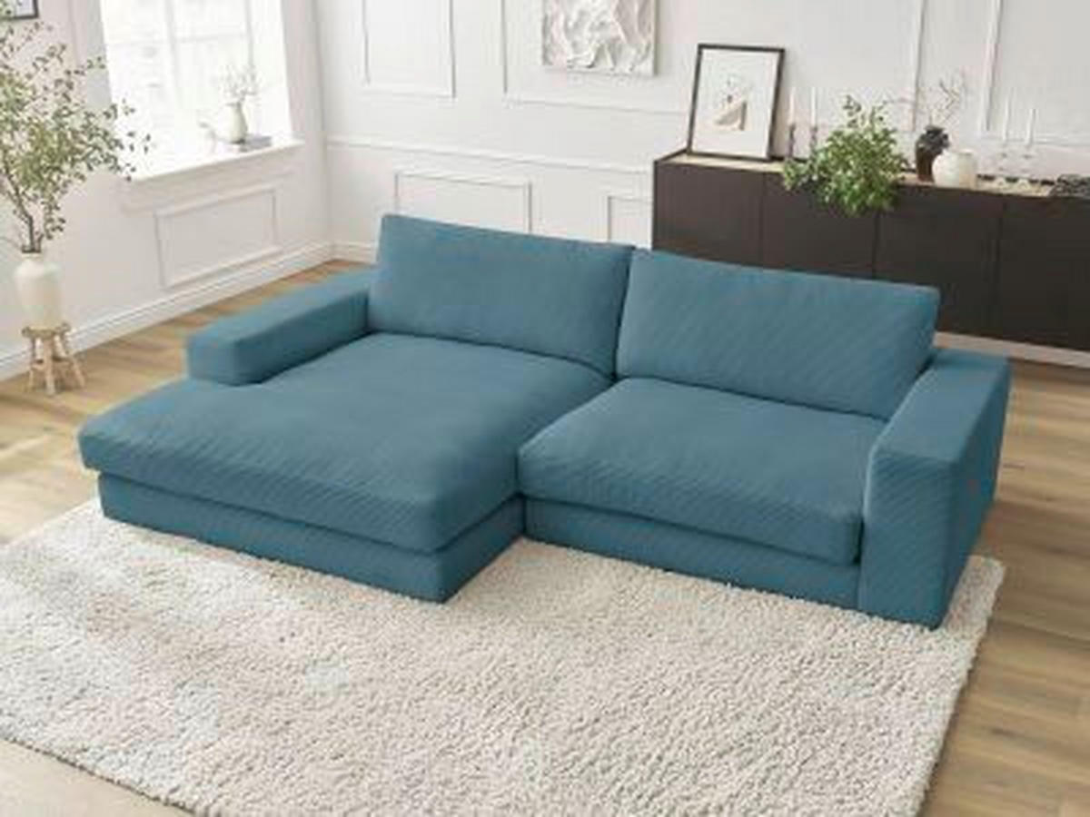 ECKSOFA  LEONARD Hellblau Cord  - Schwarz/Hellblau, MODERN, Kunststoff/Textil (159/274cm)