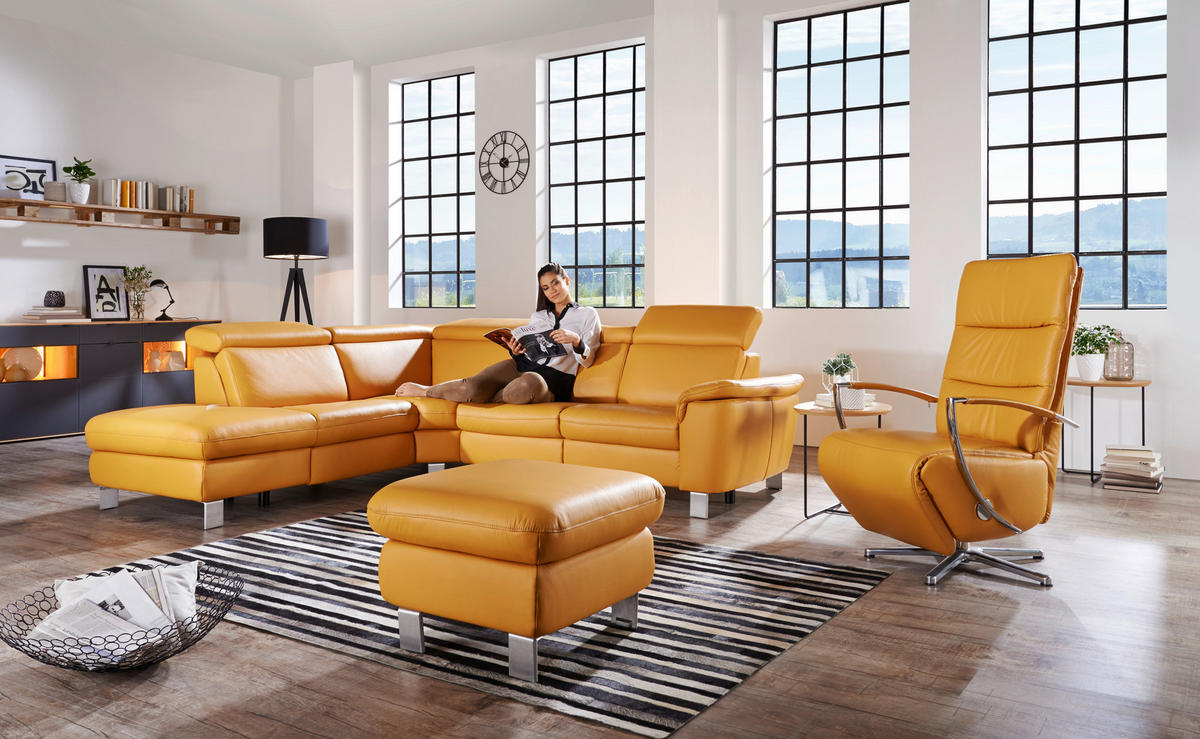 ECKSOFA Gelb Echtleder  - Gelb/Alufarben, Design, Leder/Metall (239/271cm) - Cantus