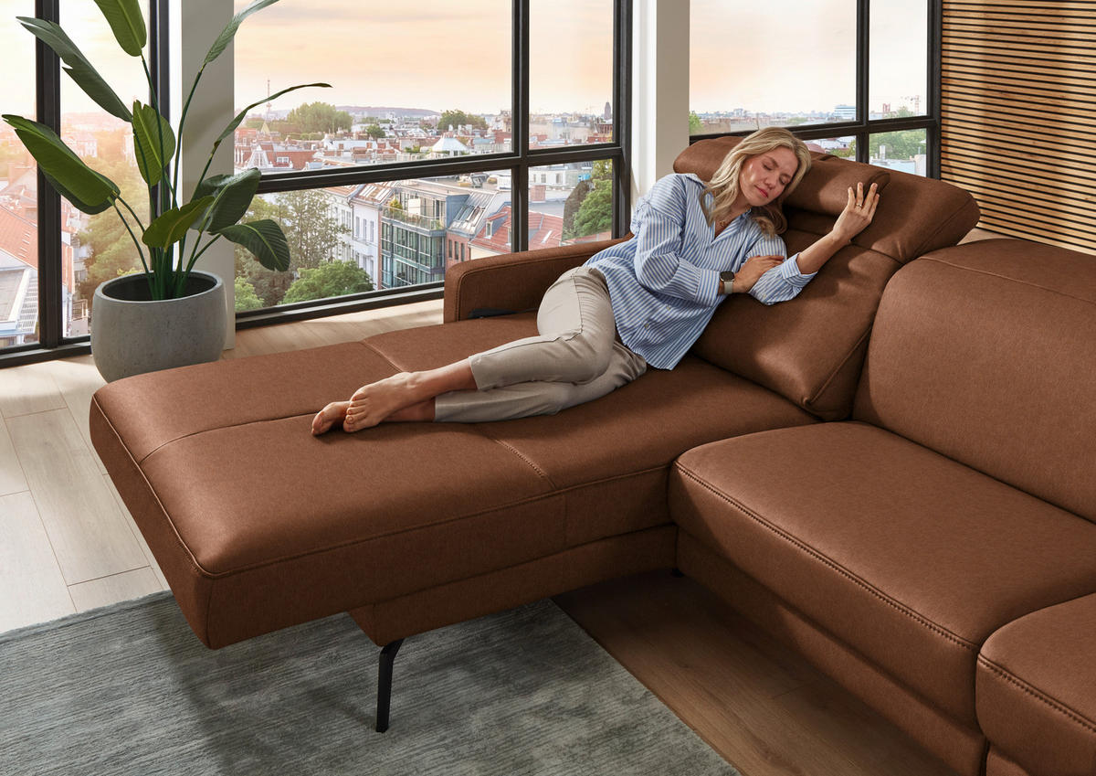 ECKSOFA  Echtleder Cognac  - Cognac/Schwarz, Design, Leder/Metall (179/323cm) - Dieter Knoll