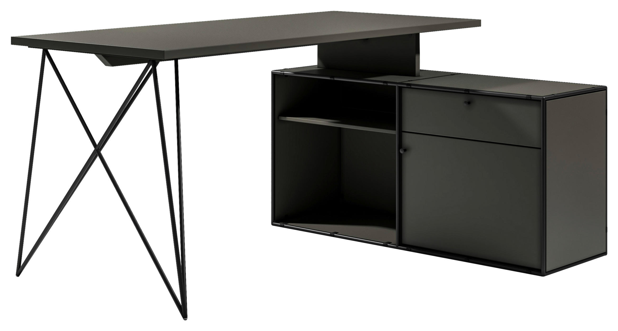 ECKSCHREIBTISCH 160/115/75 cm  in Anthrazit, Schwarz  - Anthrazit/Schwarz, Design, Holzwerkstoff/Metall (160/115/75cm) - Novel