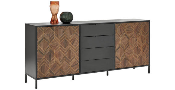 SIDEBOARD Schwarz, Goldfarben Einlegeböden  - Goldfarben/Schwarz, Trend, Holzwerkstoff/Metall (187,8/84/42cm) - Hom`in