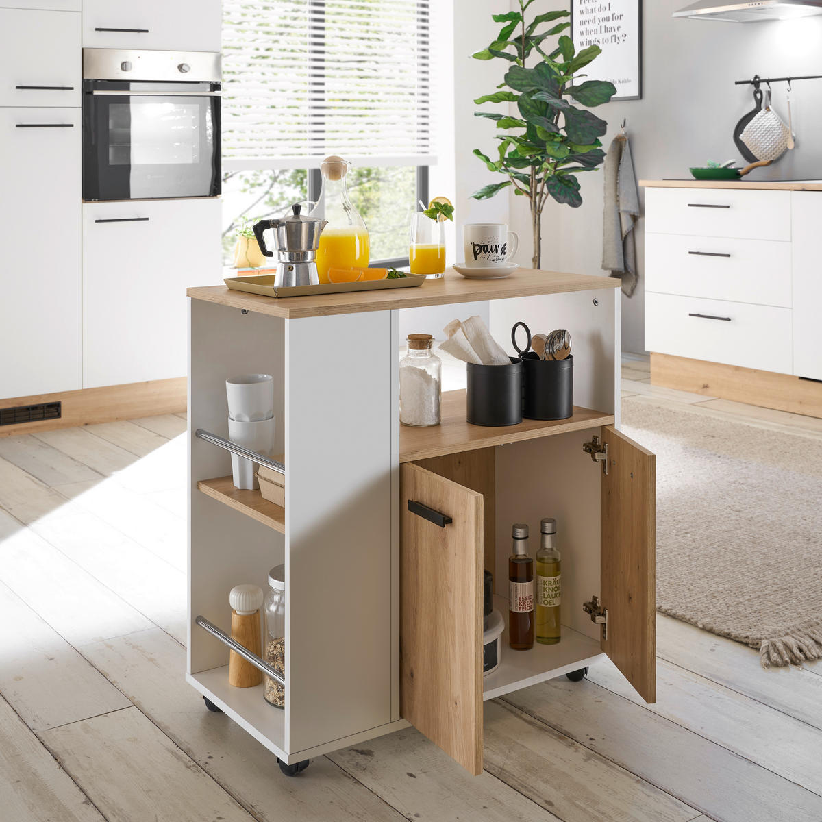 BARWAGEN in Weiß, Eiche Artisan  - Weiß/Eiche Artisan, Design, Holzwerkstoff/Kunststoff (75/79,5/40cm) - MID.YOU