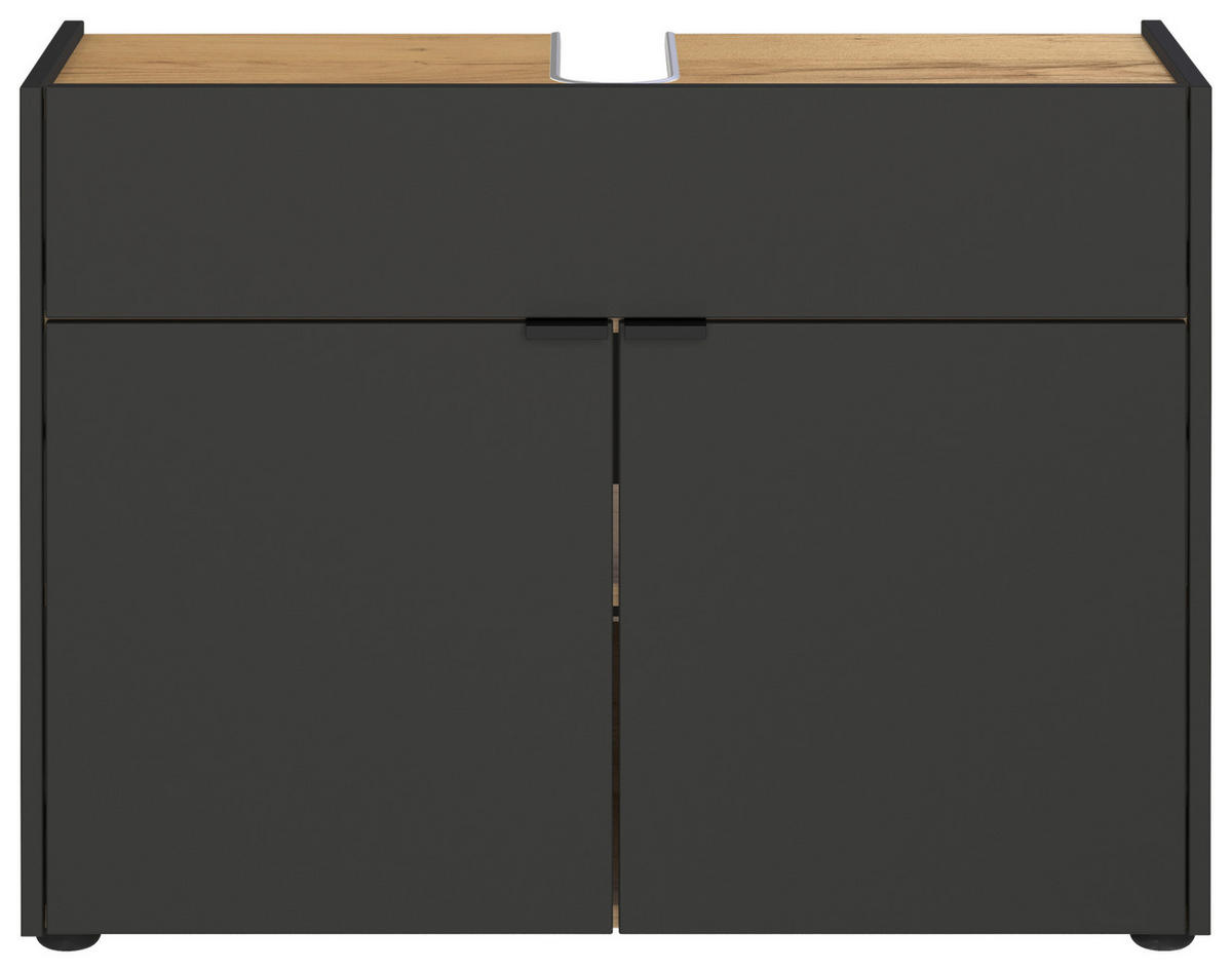 BADEZIMMER 3-teilig  in 129 cm  - Eichefarben/Schwarz, MODERN, Holzwerkstoff/Kunststoff (129cm) - Germania