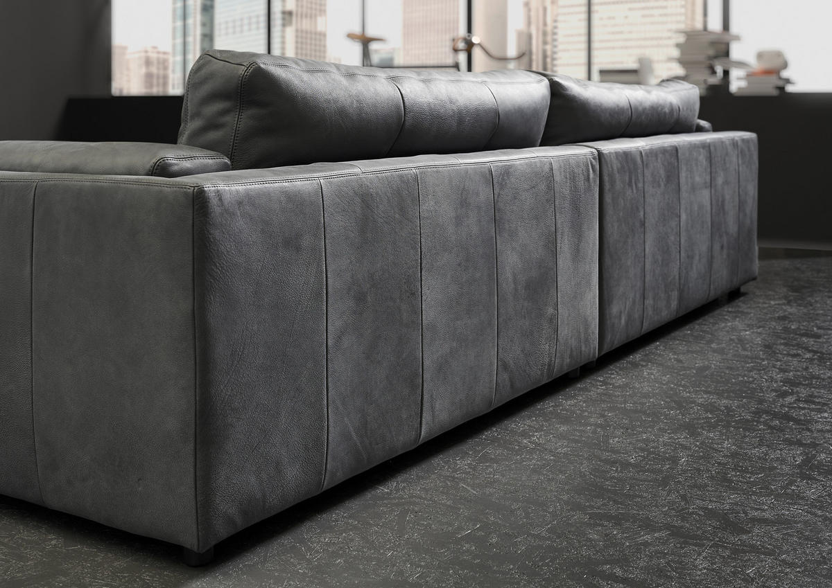 BIGSOFA Echtleder Anthrazit  - Anthrazit/Schwarz, Design, Leder/Kunststoff (294/85/150cm) - Pure Home Lifestyle