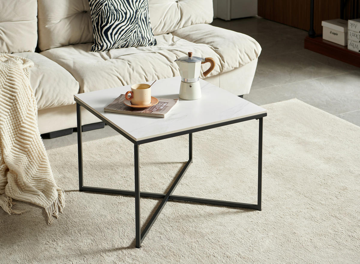 KONFERENČNÍ STOLEK, černá, bílá, kov, keramika, 60/43/60 cm - bílá/černá, Design, kov/keramika (60/43/60cm) - Livetastic