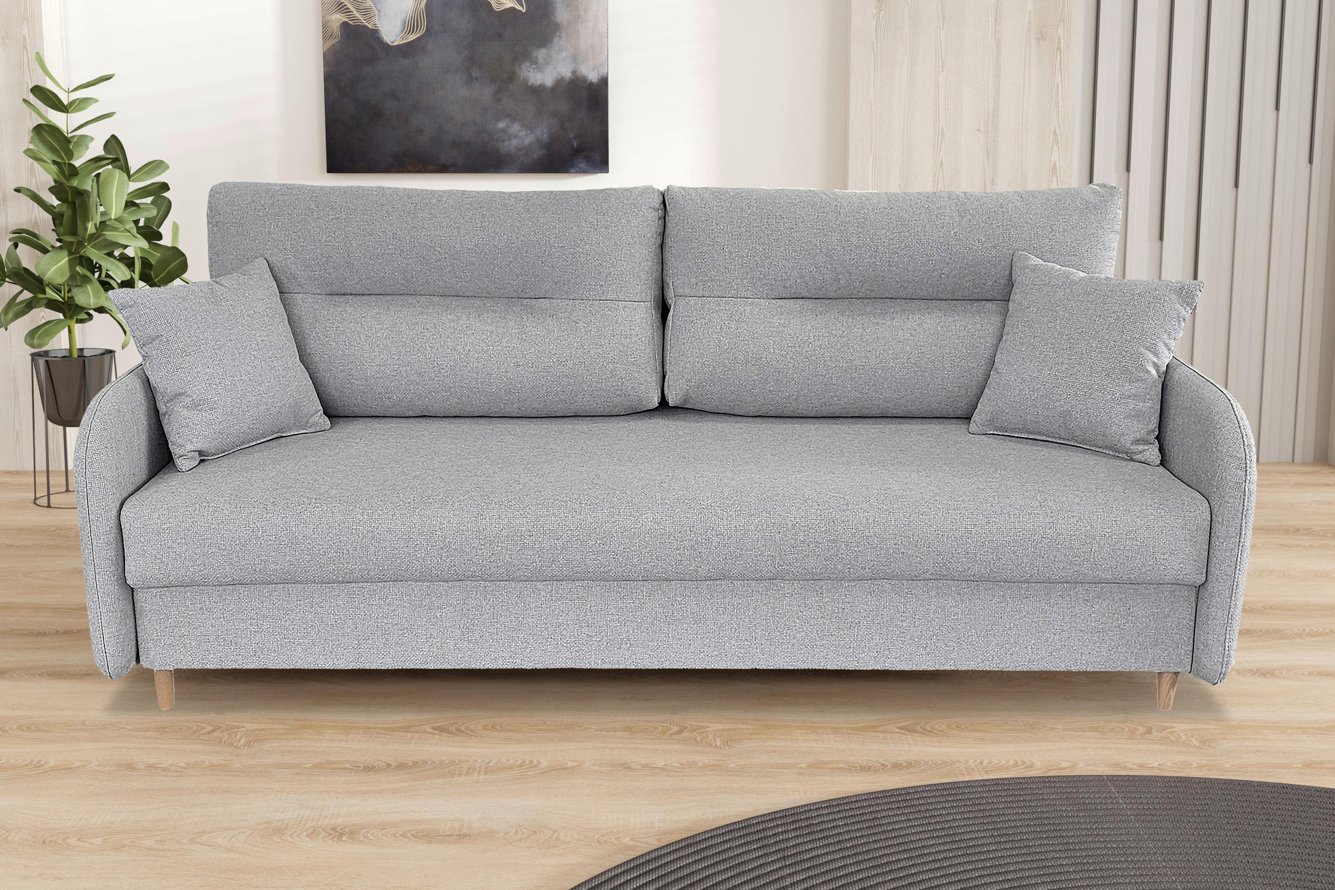 SCHLAFSOFA Flachgewebe Hellgrau  - Hellgrau/Schwarz, Design, Holz/Kunststoff (206/88/93cm) - MID.YOU