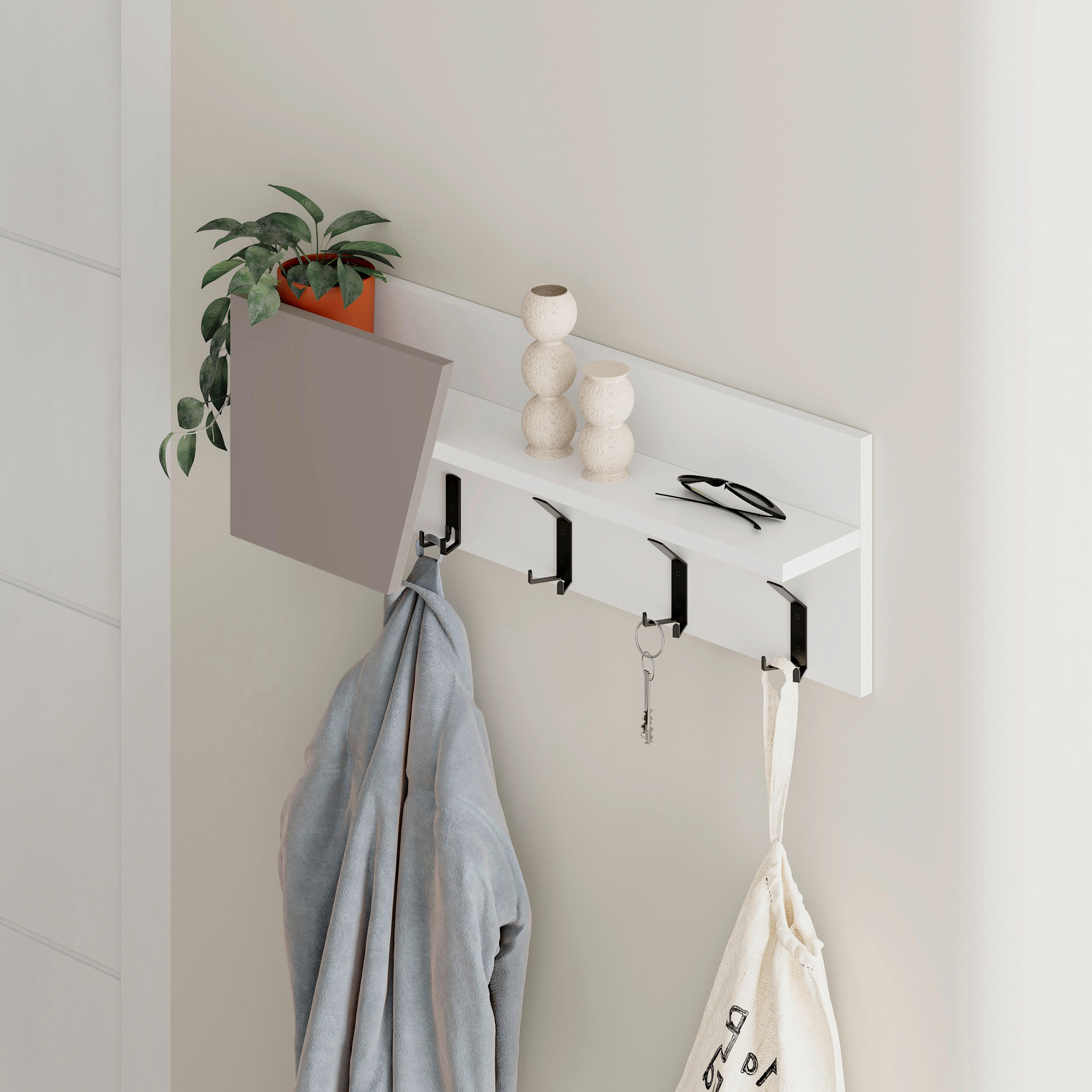 WANDGARDEROBE - Weiß/Mokka, Design, Holzwerkstoff/Metall (74/26/15.7cm) - Livetastic
