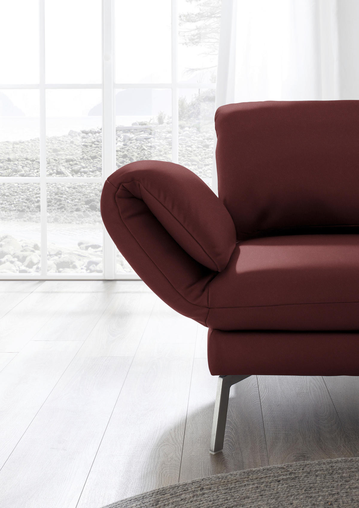 RÉCAMIERE in Echtleder Rot  - Chromfarben/Rot, Design, Leder/Metall (209/85-109/95-16cm) - Dieter Knoll