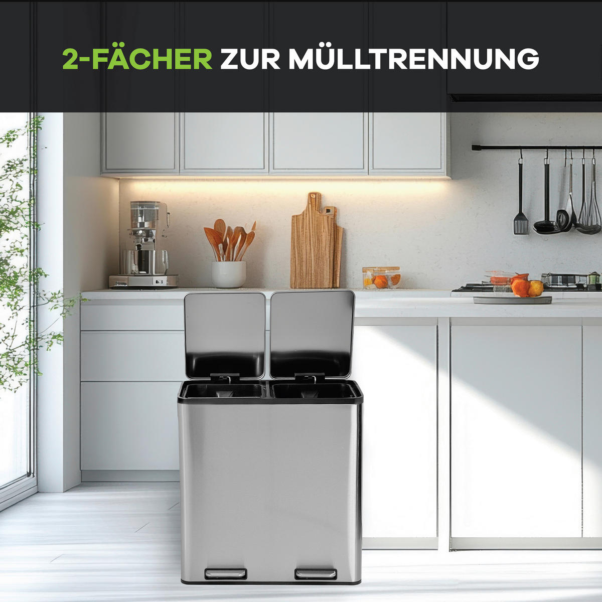 ABFALLEIMER 60 L  - Silberfarben/Schwarz, KONVENTIONELL, Kunststoff/Metall (59/62/36cm) - P & B