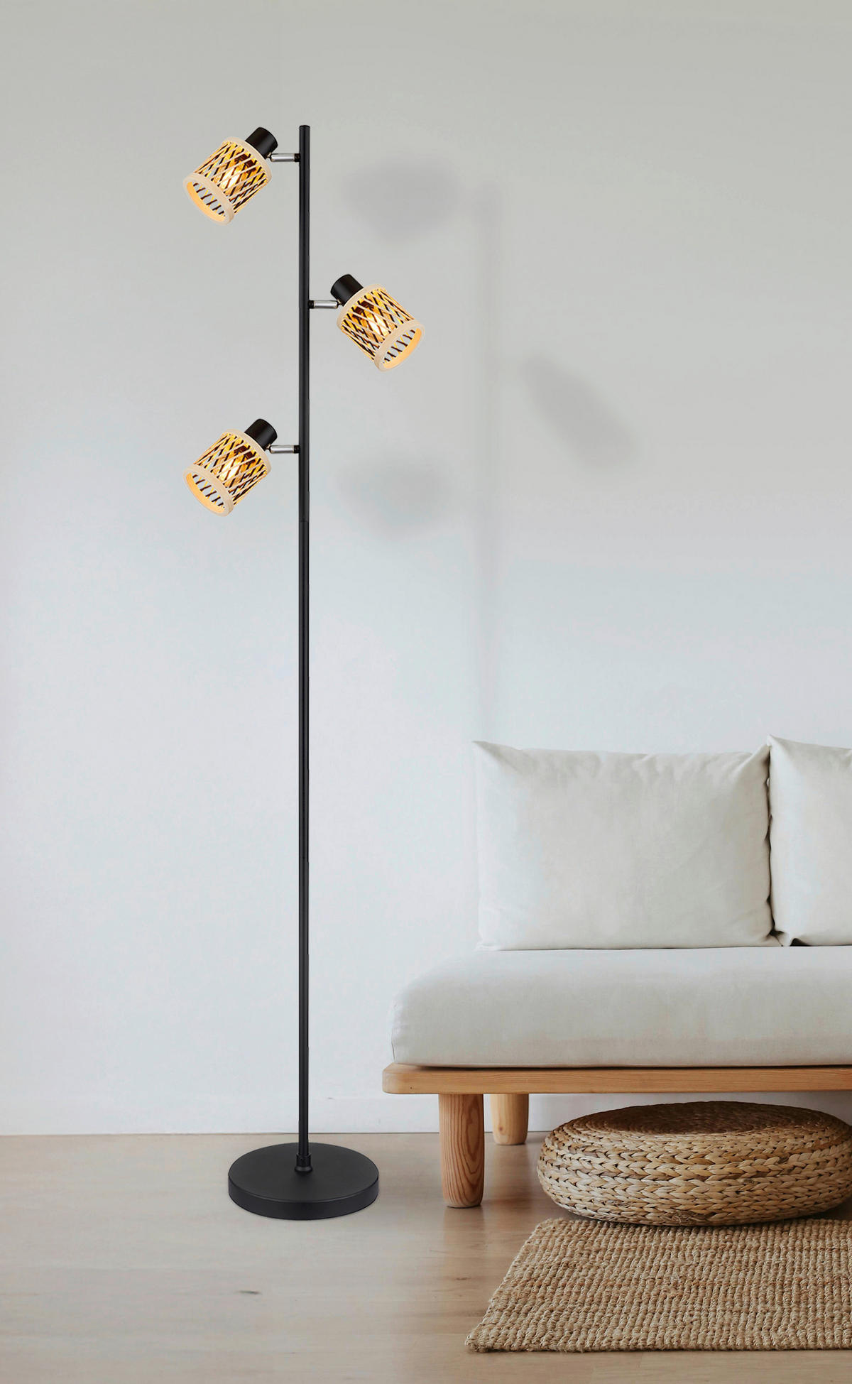 STOJACÍ LAMPA, 23/154 cm  - černá/přírodní barvy, Konvenční, kov/plast (23/154cm)