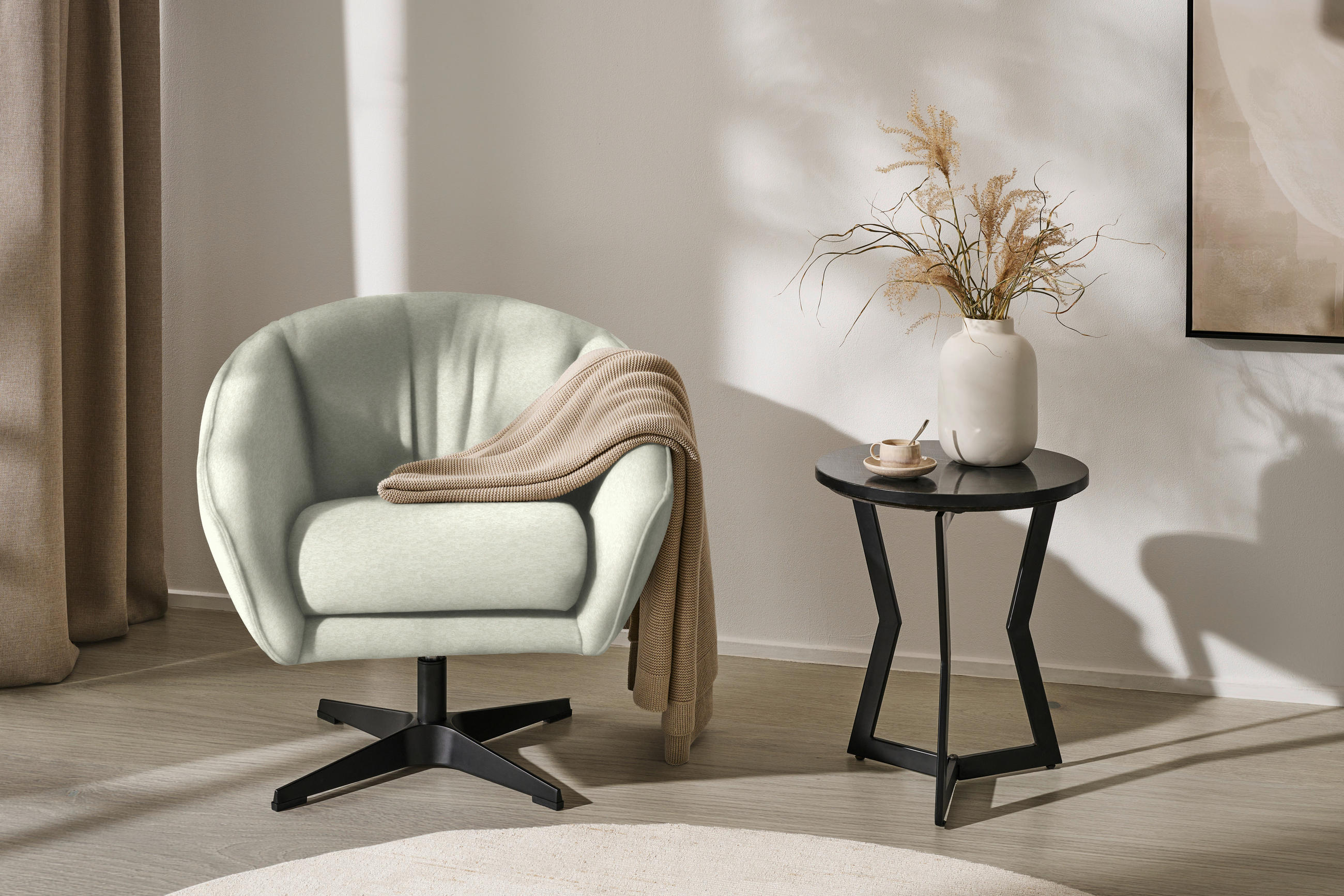 SESSEL in Chenille Weiss  - Weiss/Schwarz, Design, Textil/Metall (80/78/80cm) - Stylife