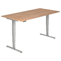 SCHREIBTISCH 200/100/63,5-128,5 cm Silberfarben, Nussbaumfarben höhenverstellbar elektrisch höhenverstellbar  - Silberfarben/Nussbaumfarben, KONVENTIONELL, Holzwerkstoff/Metall (200/100/63,5-128,5cm) - Venda