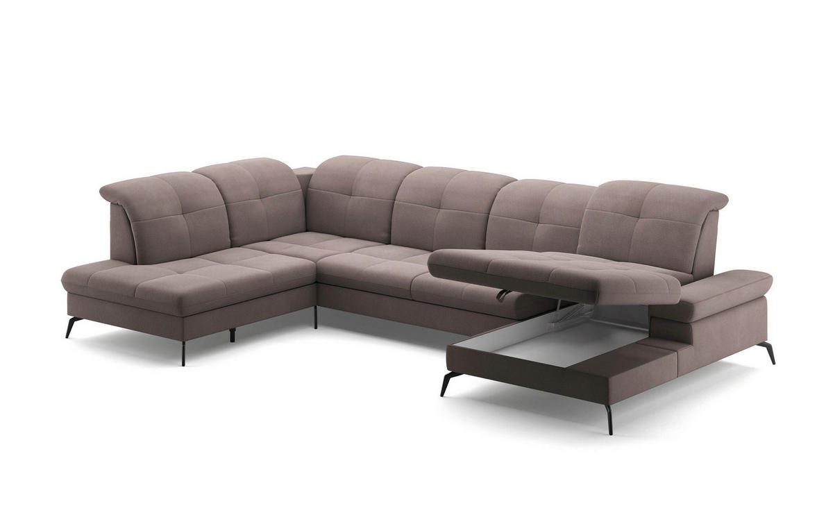 WOHNLANDSCHAFT Taupe Flachgewebe  - Taupe/Schwarz, KONVENTIONELL, Textil/Metall (231/357/185cm) - Sit & More