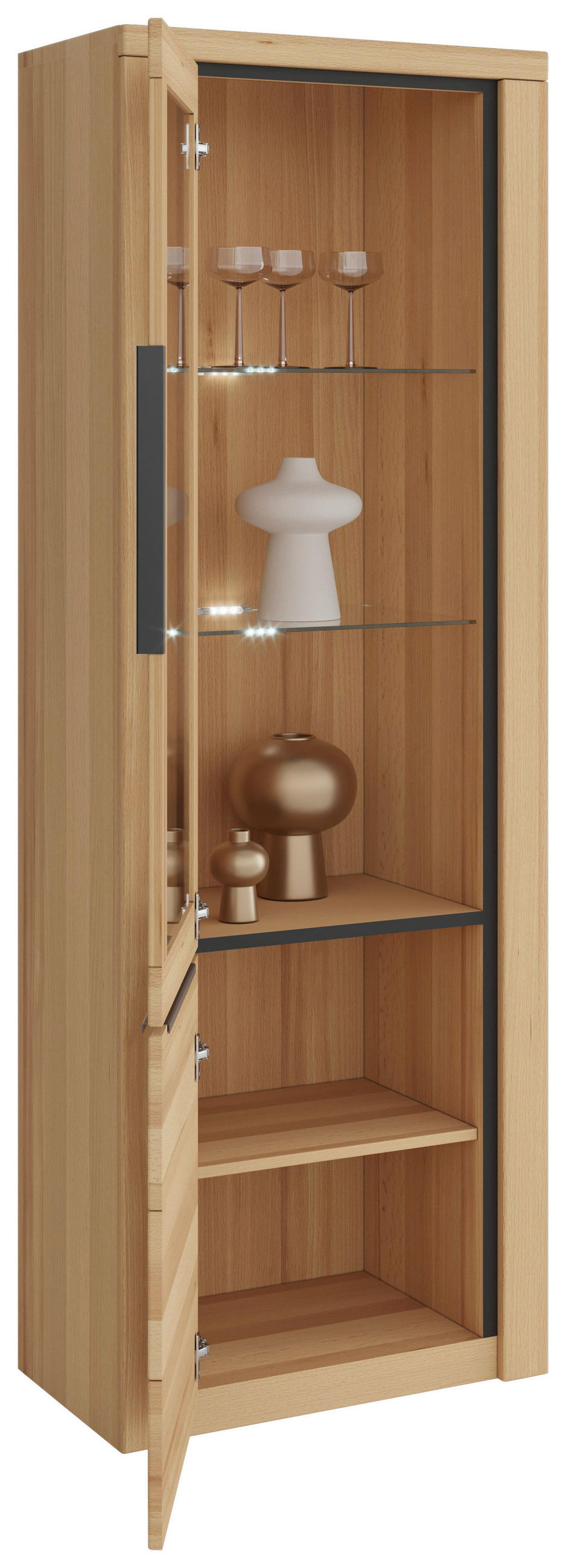 VITRINE in massiv Buche Buchefarben  - Buchefarben/Schwarz, Design, Glas/Holz (70/199/40cm) - Livetastic