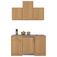 MINIKÜCHE 150 cm   in Buchefarben  - Edelstahlfarben/Beige, MODERN, Holzwerkstoff/Kunststoff (150cm) - FlexWell