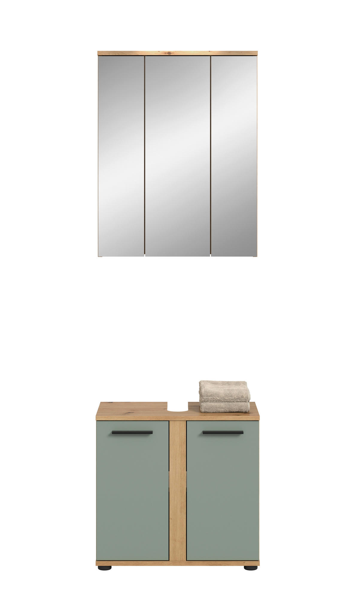 BADEZIMMER 2-teilig  in 60 cm  - Salbeigrün/Schwarz, Trend, Glas/Holzwerkstoff (60cm) - MID.YOU