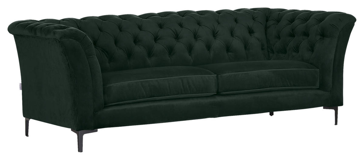 CHESTERFIELD-SOFA in Flachgewebe Grün  - Schwarz/Grün, LIFESTYLE, Textil/Metall (220/80/100cm) - Landscape