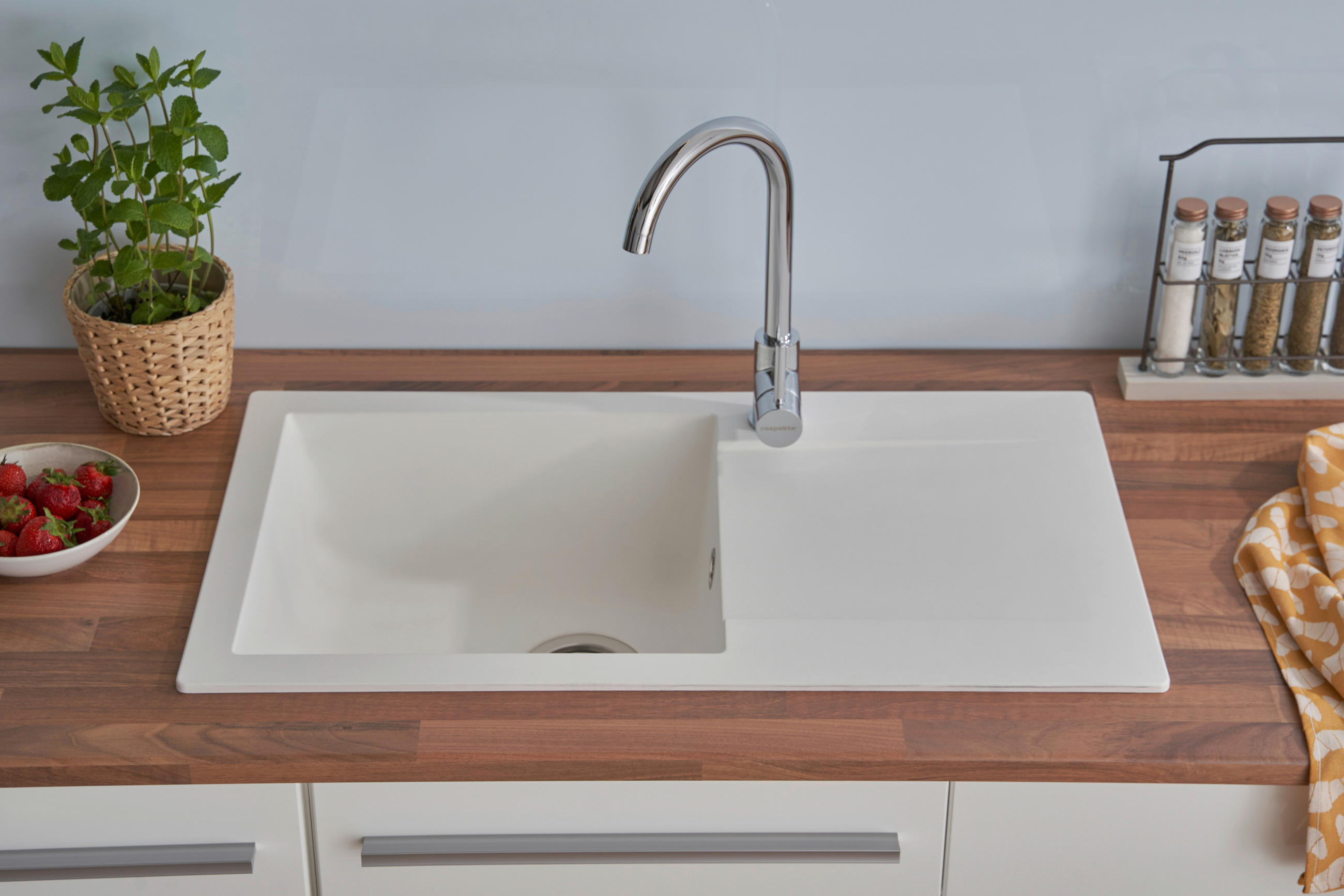 SPÜLE 1712DENVER78X44W  - Weiß, Trend, Glas/Kunststoff (78/17/43,5cm) - Respekta