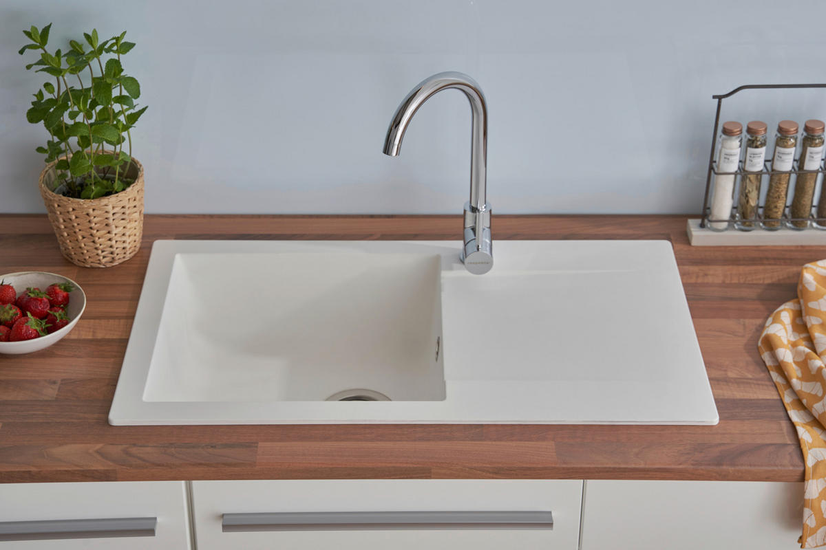 SPÜLE 1712DENVER78X44W  - Weiß, Trend, Glas/Kunststoff (78/17/43,5cm) - Respekta